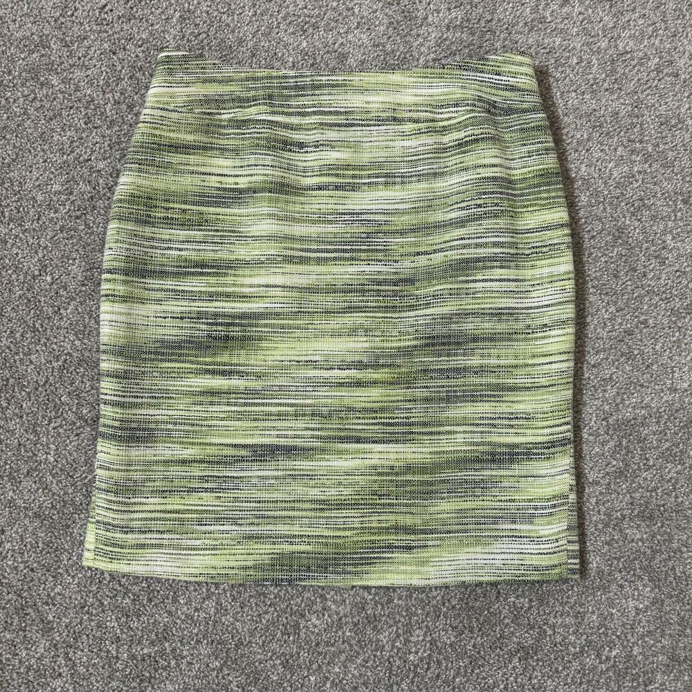 Kasper Skirt Womens 4P Green Striped Tweed Pencil Lined Back Slit Work Office